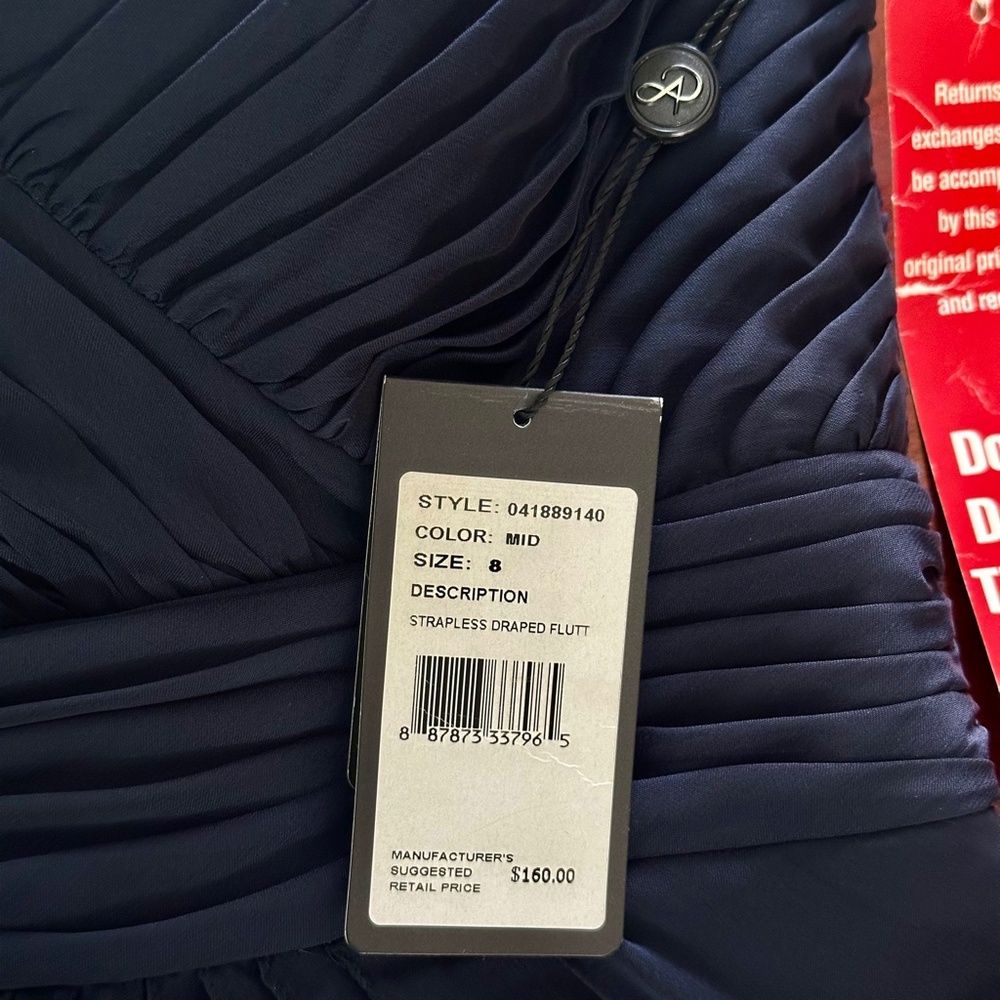 Adrianna Papell Strapless Draped Flutter Cocktail Dress Navy Blue Size 8 - Picture 8 of 11